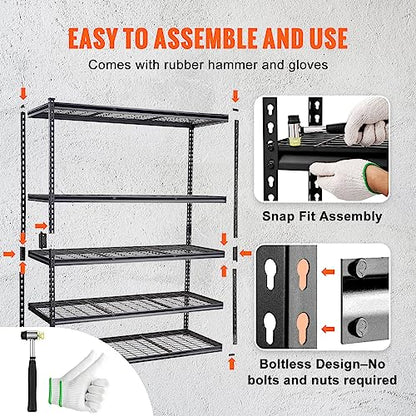 Storage Shelving Unit 5 (Black / 60" L x 24" W x 78" H)