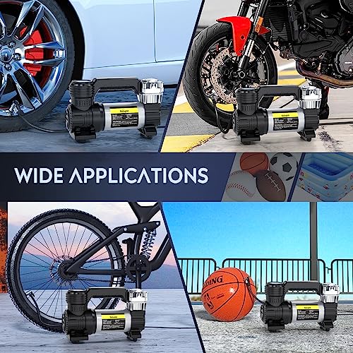 Portable Air Compressor Tire Inflator 12V Heavy Duty 120PSI Metal Pump Double Cylinder Digital Pressure Fast Inflate Auto Shutoff for Car SUV Motorcycle (Double Cylinder Air Compressor Pump)