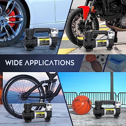 Portable Air Compressor Tire Inflator 12V Heavy Duty 120PSI Metal Pump Double Cylinder Digital Pressure Fast Inflate Auto Shutoff for Car SUV Motorcycle (Double Cylinder Air Compressor Pump)