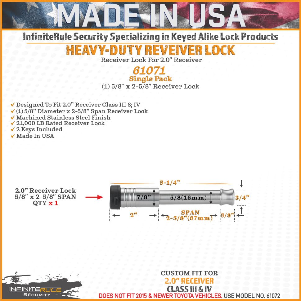 61071 Receiver Lock for 2" Receiver (Fits: 2.0" Receiver - Class III & IV / 1PK (1) Receiver Lock)