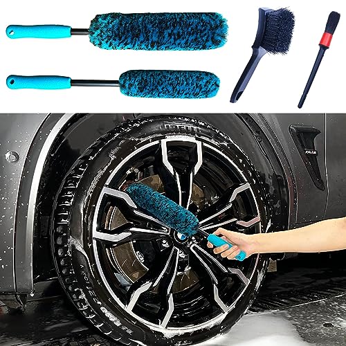 PRO Choice 4 Pack Long Handle Wheel Brush Kit for Cleaning Wheel and Tire (4-Pack / Blue/Black)