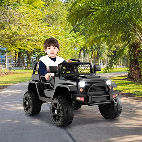 Ride on Car 12V Battery Powered Truck Vehicle with Remote Control (Black / 39" x 26" x 26")