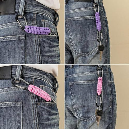 Carabiner Keychain Hook with Paracord Strap (1 Pink 1 Orange)