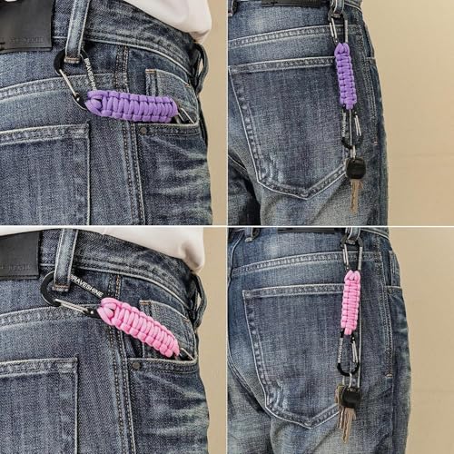 Carabiner Keychain Hook with Paracord Strap (1 Purple 1 Orange)