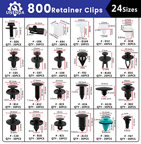 801pcs Car Push Retainer Clips with 24 Popular Push Pins for Auto Parts (Car Clips 801PCS-Blue)