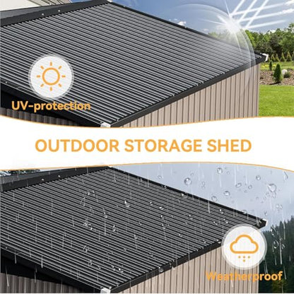 10 x 12FT Outdoor Storage Shed with Double Hinged Large Door (10'x12' / Brown)