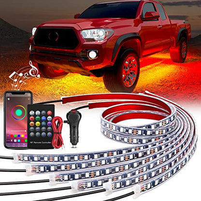 6PCS RGB LED Underglow Lights Strip with APP & Remote Control (6Pcs RGB Underglow Light)