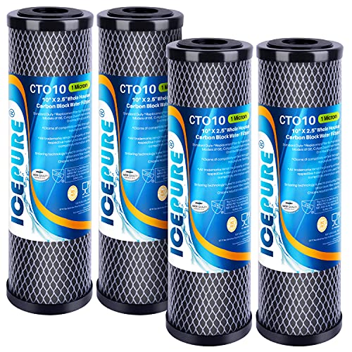 1 Micron 2.5" x 10" CTO Carbon Whole House Water Filter 4 Pack (4 Count (Pack of 1) / Activated Carbon)