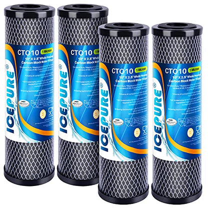 1 Micron 2.5" x 10" CTO Carbon Whole House Water Filter 4 Pack (4 Count (Pack of 1) / Activated Carbon)