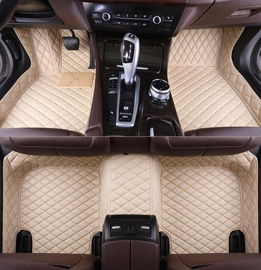Custom All Weather Protection Leather Car Floor Mats for Cars Sedan SUV Sports Car Waterproof Floor Mat (Beige)