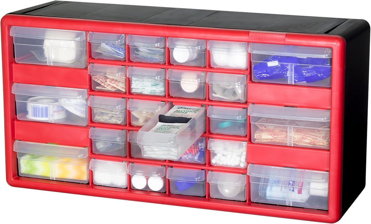 26 Drawer Plastic Storage Cabinet (Red / 26 Drawer / 1 Pack)