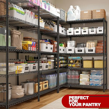 5 Tier Heavy Duty Wire Shelving Unit (Black-13.8"D x 58"W x 59"H-5 Tier)