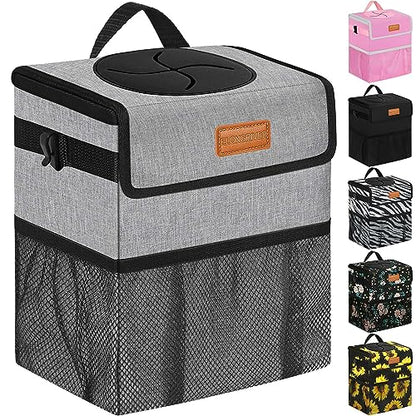 Leak Proof Car Trash Can with Lid Grey (Grey / 2 Gallons)