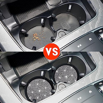 2 Pack Car Cup Holder Coaster Bling Crystal Rhinestone Car Interior (Black Whole Rhinestone / 2 Pack)