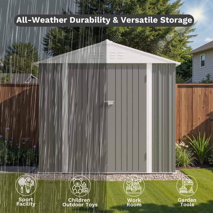 8×6FT Outdoor Storage Shed (Gray / 8'x6')