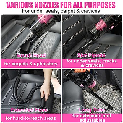 Car Vacuum Cordless Rechargeable (Pink / 17PCS with Cordless vacuum)