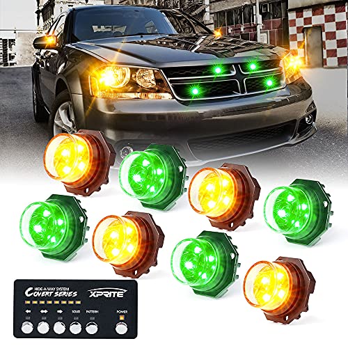 Amber Green LED Hideaway Strobe Lights Kit (Amber Green / 8 pcs)