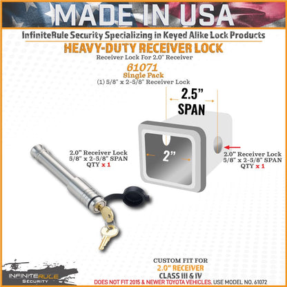 61071 Receiver Lock for 2" Receiver (Fits: 2.0" Receiver - Class III & IV / 1PK (1) Receiver Lock)