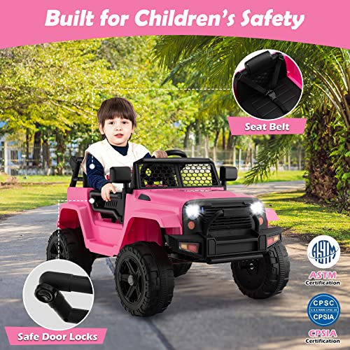 Ride on Car 12V Battery Powered Truck Vehicle with Remote Control (Pink / 39" x 26" x 26")