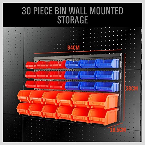 Wall Mounted Storage Bins Parts Rack 30PC Organizer Garage Plastic Shop Tool for Men's Gift (Orange-Blue-Red / 30-Piece Bins Parts Rack)
