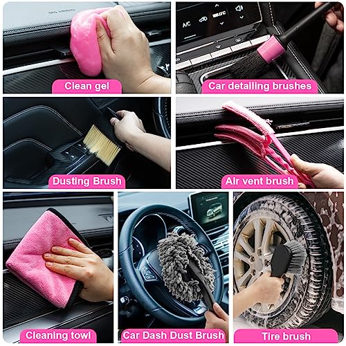 Car Vacuum Cordless Rechargeable (Pink / 17PCS with Cordless vacuum)