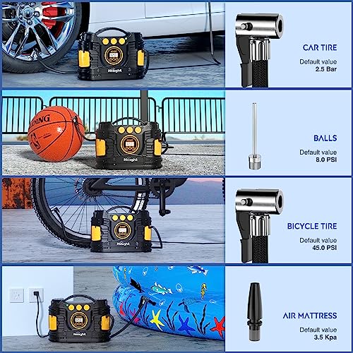 Tire Inflator Portable Air Compressor Dual Power for Car 12V DC and Home 110V AC Tires Pump Pressure Gauge Fast Inflate Auto Shutoff for Cars SUV Motorcycle Bicycle (Ac/DC Air Compressor 120psi)