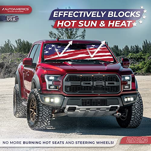 Truck Windshield Sun Shade with Storage Pouch & Anti (USA ART FLAG-2 / X-LARGE = 66 x 36 inches)