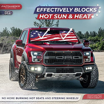 Truck Windshield Sun Shade with Storage Pouch & Anti (USA ART FLAG-2 / X-LARGE = 66 x 36 inches)