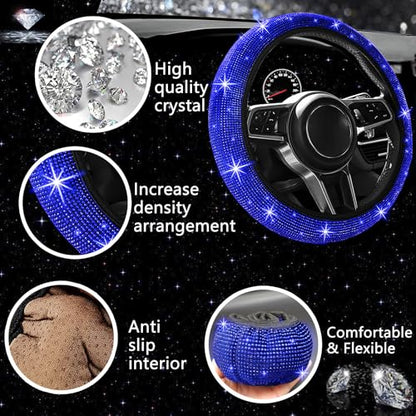 27 PCs Blue Bling Car Accessories Set for Women (Blue Diamond)