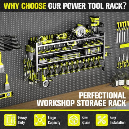 49.8" Power Tool Organizer Wall Mount (Black / 14 Drills Holder-4 Layers)