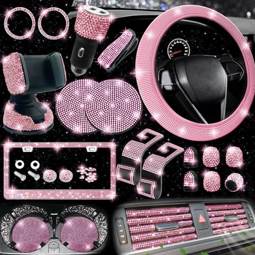 27 Piece Bling Car Accessories Set (Pink Diamond)