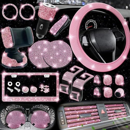 27 Piece Bling Car Accessories Set (Pink Diamond)