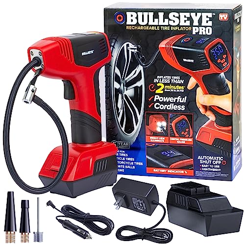 BULLSEYE PRO Tire Inflator with Pressure Gauge (Red)
