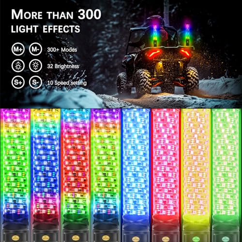 2PCS 1FT Fat Spiral Led Whip Lights with APP&Remote Control RGB Chasing Dancing Lighted Antenna Whips Compatible with Can (Fat 2PCS 1FT)