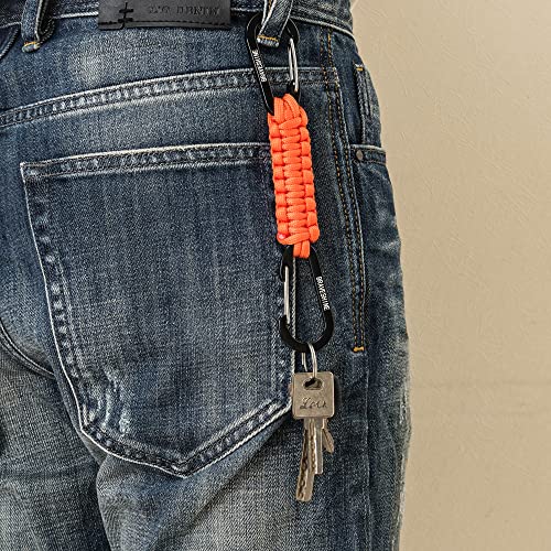 2 Pack Paracord Keychain Hook D Ring Carabiner Clips for Water Bottle (Orange)