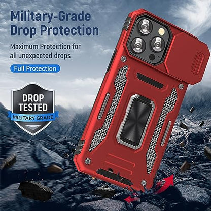 Red Phone Case for iPhone 15 Pro Case with Slide Camera Cover (★ iPhone 15 Pro 【6.1 inches】 / Red)