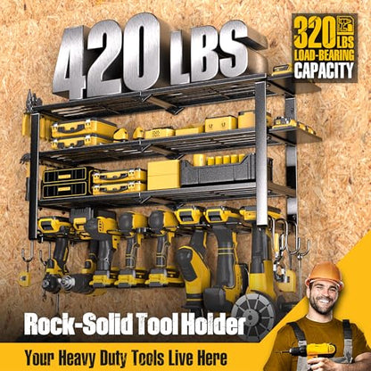 420LB Capacity Power Tool Organizer with Charging Station & 6 Outlets (4 shelves 8 slots (single) with power strip)