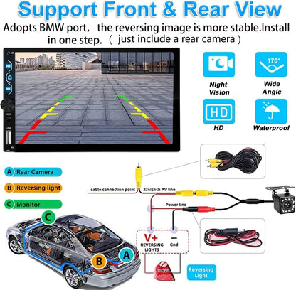 Wireless Carplay Double Din Car Stereo with Backup Camera (with Wireless/ Wired CarPlay & Android Auto)