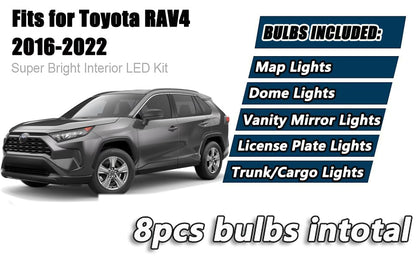 8 Piece CooL White LED Interior Lights Kit for Toyota RAV4 2016 2017 2018 2019 2020 2021 Super Bright 6000K Interior LED Lights Bulbs Package + Install Tool
