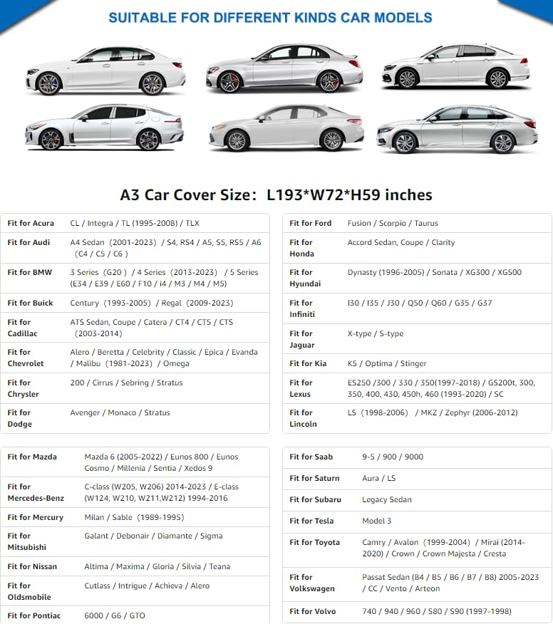 Waterproof Car Cover All Weather (A3-Fit sedan length ( 185" to 193") / silver)