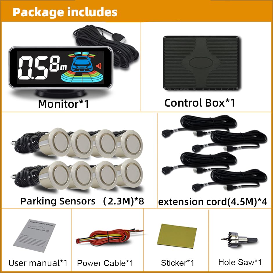 Car Parking Sensors Kit Reverse Radar parktronic System Auto Electronics Vehicle Back Assistant Reverse 8 Sensor (Golden)