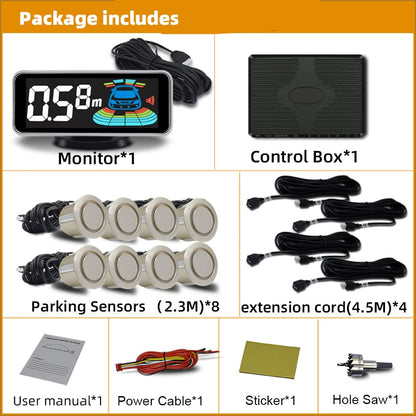 Car Parking Sensors Kit Reverse Radar parktronic System Auto Electronics Vehicle Back Assistant Reverse 8 Sensor (Golden)