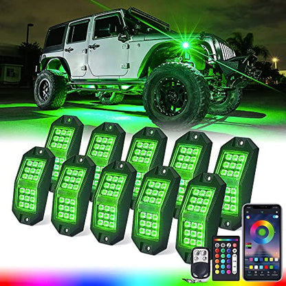18 LED Rock Lights 10 Pods Wide Angle Bluetooth Wheel Well Lights (10 Pods / Wide Housing)