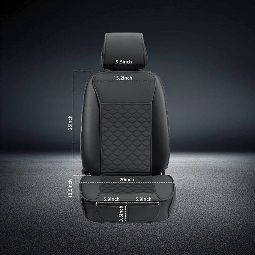 Leather Car Seat Covers Front 2PC Waterproof Universal Fit Black (Black)