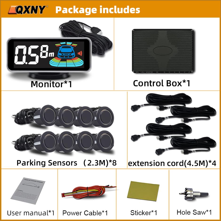 Car Parking Sensors Kit Reverse Radar parktronic System Auto Electronics Vehicle Back Assistant Reverse 8 Sensor (Matte Black)