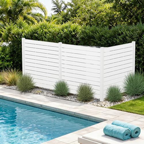 50" W x 48" H Outdoor Privacy Screen with Aluminum Posts (White/3Panels)