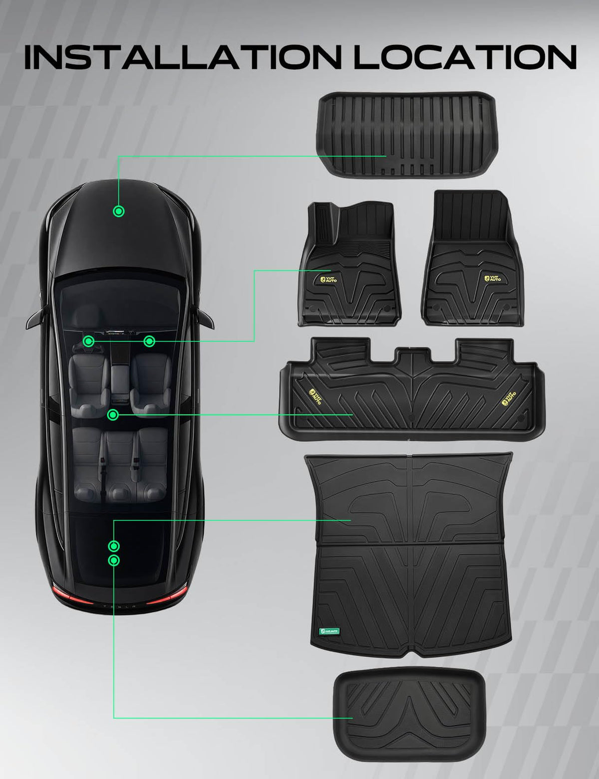 Automotive Floor Mats for Tesla Model Y 2020 (Black / 6-Piece Set)