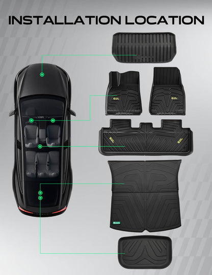 Automotive Floor Mats for Tesla Model Y 2020 (Black / 6-Piece Set)