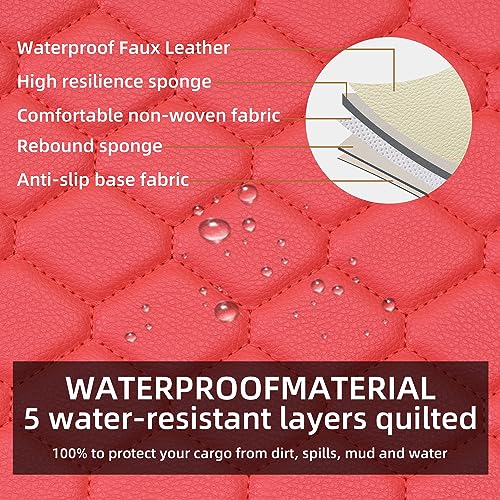 Car Seat Cover Full Set Leather Waterproof Front Rear Red (Red)