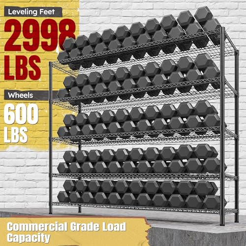 85.7"H 5 Tier Garage Shelving with Wheels&Feet (5-Tier,55.5" W X 85.7" H X 24.2" D)